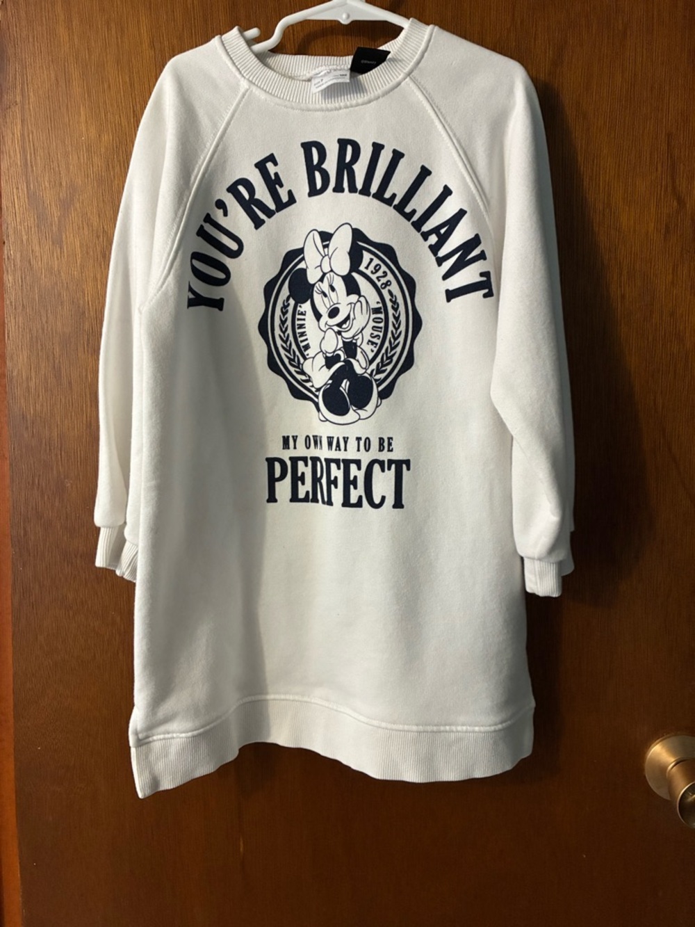 Zara x Disney White Sweatshirt Dress with Navy Minnie Graphic ~ size 7